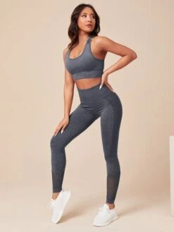 Yoga Basic Seamless Sports Bra & Wide Band Waist Fishnet Panel Leggings -Sculptive Wear 1634621898eb48e5a84d722c6e6f022d51b80dabb1 thumbnail 405x552