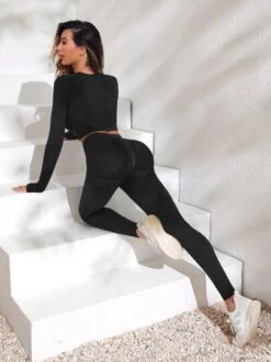 Yoga Basic 2pcs Yoga Set Athletic Suit Raglan Sleeve Crop Tee & Hip-hugging Leggings -Sculptive Wear 1665370932514f8444bbf25194177804c2afdeeb55 thumbnail 405x552