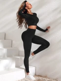 Yoga Basic 2pcs Yoga Set Athletic Suit Raglan Sleeve Crop Tee & Hip-hugging Leggings -Sculptive Wear 1665370936b9762b91426384e09610a8aa719937ab thumbnail 405x552