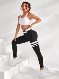 Yoga Basic Striped Print Yoga Tights Seamless Crossover Waist Athletic Leggings -Sculptive Wear 1671155766fa965885a34410789c8ca8d20674acb2 thumbnail 405x552