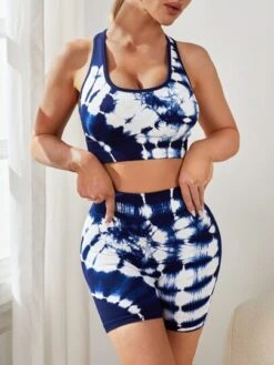 SHEIN Yoga Trendy Tie Dye Cut Out Back Sports Set