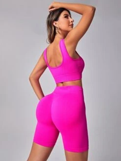 SHEIN Yoga Basic Solid Sports Bra & Biker Shorts