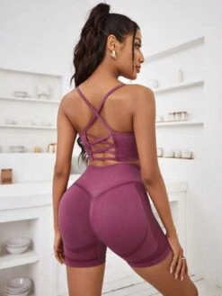 Yoga Basic Criss Cross Back Ruched Bust Sports Set