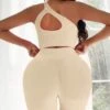 Yoga Sxy Cut Out One Shoulder Ribbed Knit Sports Set -Sculptive Wear 16841166941a32179805afbd42ba58d00cbda844d1 thumbnail 405x552