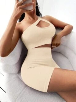 Yoga Sxy Cut Out One Shoulder Ribbed Knit Sports Set -Sculptive Wear 16841167050f348b0a204c8480746ab87d2a44235c thumbnail 405x552