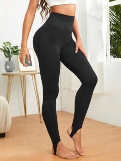 Solid Tummy Control Stirrup Sports Leggings