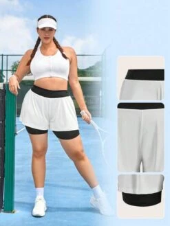 SHEIN Leisure Plus Colorblock Split Side 2 In 1 Sports Shorts -Sculptive Wear 16874881227a5a7b4dbbed13598a74a9a9393d83f9 thumbnail 405x552