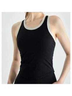 1 Piece Contrasting Color Yoga Vest With Chest Pad For Women