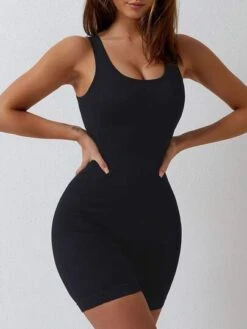 Solid Cut Out Backless Sports Romper -Sculptive Wear 1688119603239a4ec2df509962af74df36178f739b thumbnail 405x552