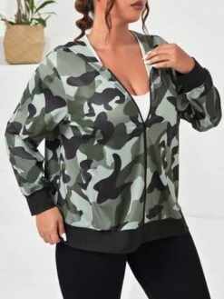 Plus Camo Print Zip Up Hooded Sports Jacket -Sculptive Wear 16881987176d4100b41404330905c2ab7e5461c623 thumbnail 405x552