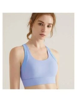 1 Piece Fixed Cup Sports Bra Shockproof Women's Fitness Top Professional Beautiful Back Bra Contrasting Color Thin Shoulder Straps For Running Outside Wear