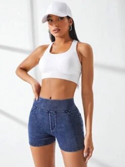 Solid Skinny Denim Sports Shorts -Sculptive Wear 1688282339c7339a62d7eac328f66e2274a5e14c2c thumbnail 405x552