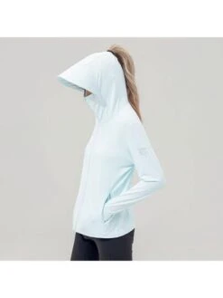 Women's Full Coverage Uv Protection Jacket, Upf 50+ Sun Protection Shirt With Hood For Daily Wear, Quick Dry, Outdoor Sports, Light Blue