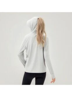 Women's Full Coverage Uv Protection Jacket, Long Sleeve Upf 50+ Sun Protection Shirt, Hooded Sports Outdoor Top, Quick Dry, Light Gray -Sculptive Wear 168839416546c25168bd99741fc33bd57b6b3ae8cd square thumbnail 405x552