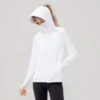Women's Full Coverage Uv Protection Jacket Long Sleeve Upf 50+ Sun Protection Shirt Quick Dry Sport Outdoor Hooded Jacket White