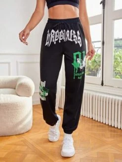 Slogan Graphic Drawstring Waist Sports Pants -Sculptive Wear 168845503140f025a4aa139a5f0dc199ed741f982d thumbnail 405x552