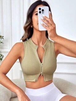 Zip Up Crop Sports Tank Top -Sculptive Wear 1688455209f65a1d2e757b3a2b1a088ff14cb63a16 thumbnail 405x552