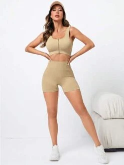 Solid Zip Up Sports Set -Sculptive Wear 168847816242103c28277bd4be50553bfb06f401a7 thumbnail 405x552