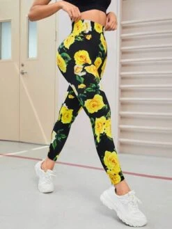 Floral Print Wideband Waist Sports Leggings -Sculptive Wear 16885611407015940e5ab4058965e972fd217a47fe thumbnail 405x552