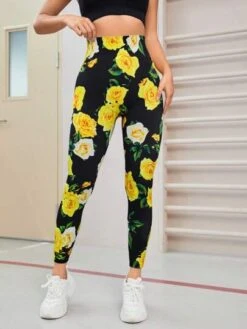 Floral Print Wideband Waist Sports Leggings -Sculptive Wear 16885611422e7941a7ac1155f0dcb2f2981a51ef8d thumbnail 405x552