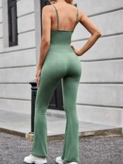 Solid Flare Leg Sports Jumpsuit