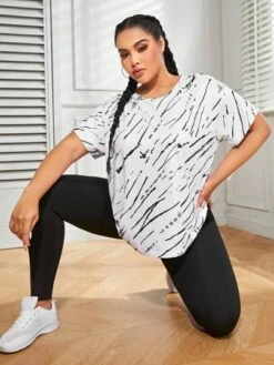 Plus Allover Print Drop Shoulder Sports Tee -Sculptive Wear 16886299641073d775ec988296753b036002273141 thumbnail 405x552