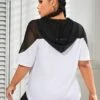 Plus Letter Graphic Contrast Mesh Hooded Sports Tee -Sculptive Wear 16886300248daf7a1bbac6530dc2bea7751fffc5cd thumbnail 405x552