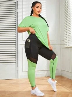 Plus Two Tone Mesh Insert Batwing Sleeve Sports Set -Sculptive Wear 168863133544c46f6cac6507ec25b295c1e069d0b7 thumbnail 405x552