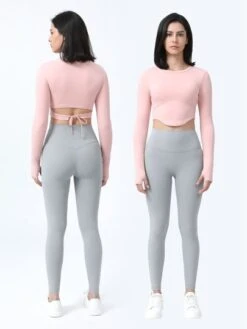 Thumb Hole Back Tie Waist Slim Fit Crop Yoga Top With Long Sleeves -Sculptive Wear 1688631782addf6c5cc906fe7b173aa84506332551 thumbnail 405x552