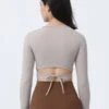 Thumb Holes Waist Tie Slim Fit Crop Top Workout Yoga Long Sleeve T-shirt -Sculptive Wear 16886318260eb754517b41a29475af7c0f189e4260 thumbnail 405x552