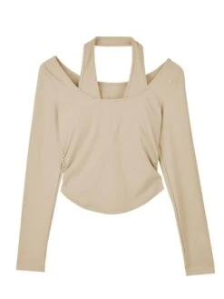 Fake Two Pieces Hanging Neck Running Sports Yoga Suit Long Sleeve T-shirt -Sculptive Wear 168863267581739216308039f31ccfd06beb7c3a39 thumbnail 405x552