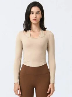 Fake Two Pieces Hanging Neck Running Sports Yoga Suit Long Sleeve T-shirt -Sculptive Wear 16886326763bcba1f8840eb6e8a1e937c7e2984cb0 thumbnail 405x552