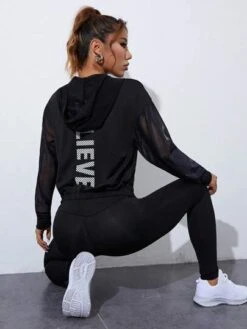 Letter Graphic Contrast Fishnet Hooded Sports Jacket -Sculptive Wear 16886368268ae019d3f547878df8d4708bfff71d88 thumbnail 405x552
