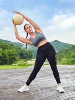 SHEIN Leisure Plus Hollow Out Wideband Waist Sports Leggings -Sculptive Wear 16886500786f065c1d97c41c88130acdbddd4512f0 thumbnail 405x552