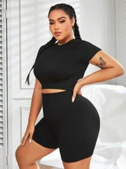 Plus Solid Raglan Sleeve Sports Set -Sculptive Wear 1688710225641a974ce667a2a5badf2031f67a7269 thumbnail 405x552