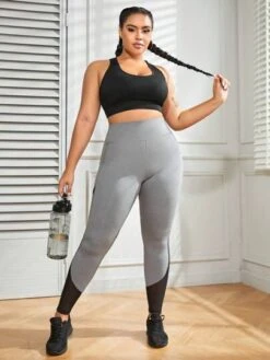 Plus Mesh Insert Wideband Waist Sports Leggings -Sculptive Wear 1688718676443973cdc787c43b4d0084137a0e87cf thumbnail 405x552