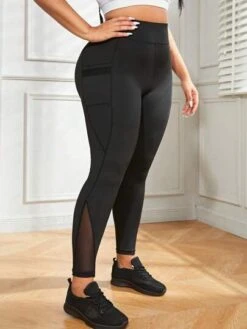 Plus Contrast Mesh Sports Leggings With Phone Pocket -Sculptive Wear 16887194049c418123de215c41749d33948186baed thumbnail 405x552