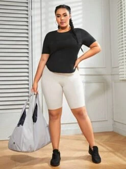 Plus Solid Round Neck Sports Tee -Sculptive Wear 168871958525574833c53dc74e57d1317d62af84ad thumbnail 405x552