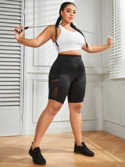 Plus Contrast Mesh Biker Shorts With Phone Pocket -Sculptive Wear 1688719639bcb1973b2107169211c910dcd505f7c2 thumbnail 405x552