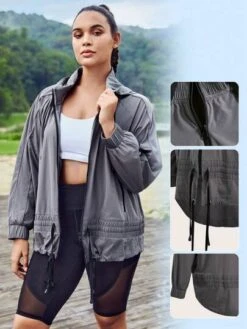 SHEIN Leisure Plus Drawstring Hooded Sports Jacket -Sculptive Wear 1688728278b951b59f9922ec9917bf84b3c818326f thumbnail 405x552
