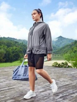 SHEIN Leisure Plus Drawstring Hooded Sports Jacket -Sculptive Wear 168872828122c79a0360b25945cb78213b75fd9b1e thumbnail 405x552