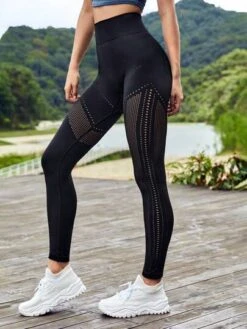 SHEIN Leisure Hollow Out Wideband Waist Sports Leggings