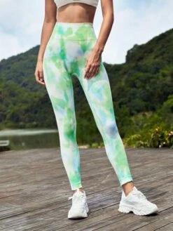 SHEIN Leisure Tie Dye Wideband Waist Sports Leggings