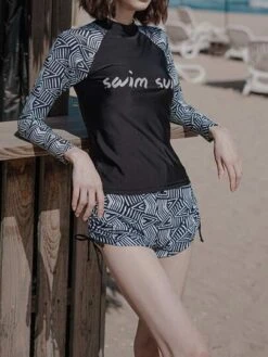 2023 New Arrivals Swimwear 4pcs Geo Print Full Cover Up Set Surfing Suit