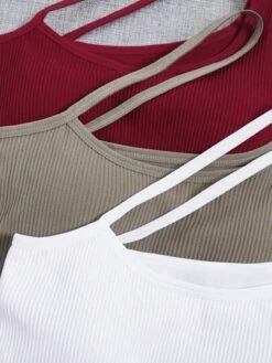 3pcs Ribbed Knit Asymmetrical Neck Sports Bra -Sculptive Wear 1688957512e2837358180a9c5787bb97f695cb161f thumbnail 405x552