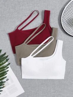 3pcs Ribbed Knit Asymmetrical Neck Sports Bra -Sculptive Wear 16889575167eeb6a4a320bee194f2355b37f7e2c9f thumbnail 405x552