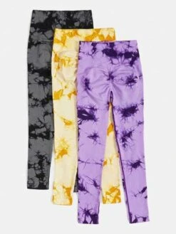 Yoga Trendy 3pcs Tie Dye Wideband Waist Seamless Sports Leggings