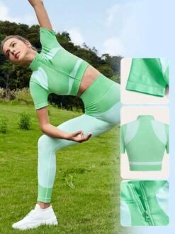 SHEIN Leisure Colorblock Zip Up Crop Sports Jacket -Sculptive Wear 16889729378e3b42fb14e8f96bd8390aaef402f842 thumbnail 405x552