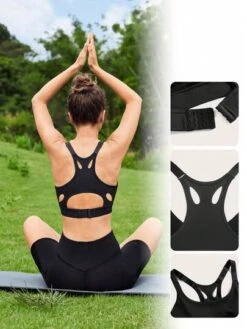 SHEIN Leisure Solid Cut Out Racerback Sports Bra -Sculptive Wear 168897384802fad1e05150df6636b330d901acaef7 thumbnail 405x552