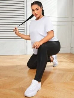 Plus Solid Sports Tee & Mesh Insert Sports Leggings Sports Set -Sculptive Wear 16889760282d68c80ab38a56a7aaa3740a7a4ac6f6 thumbnail 405x552